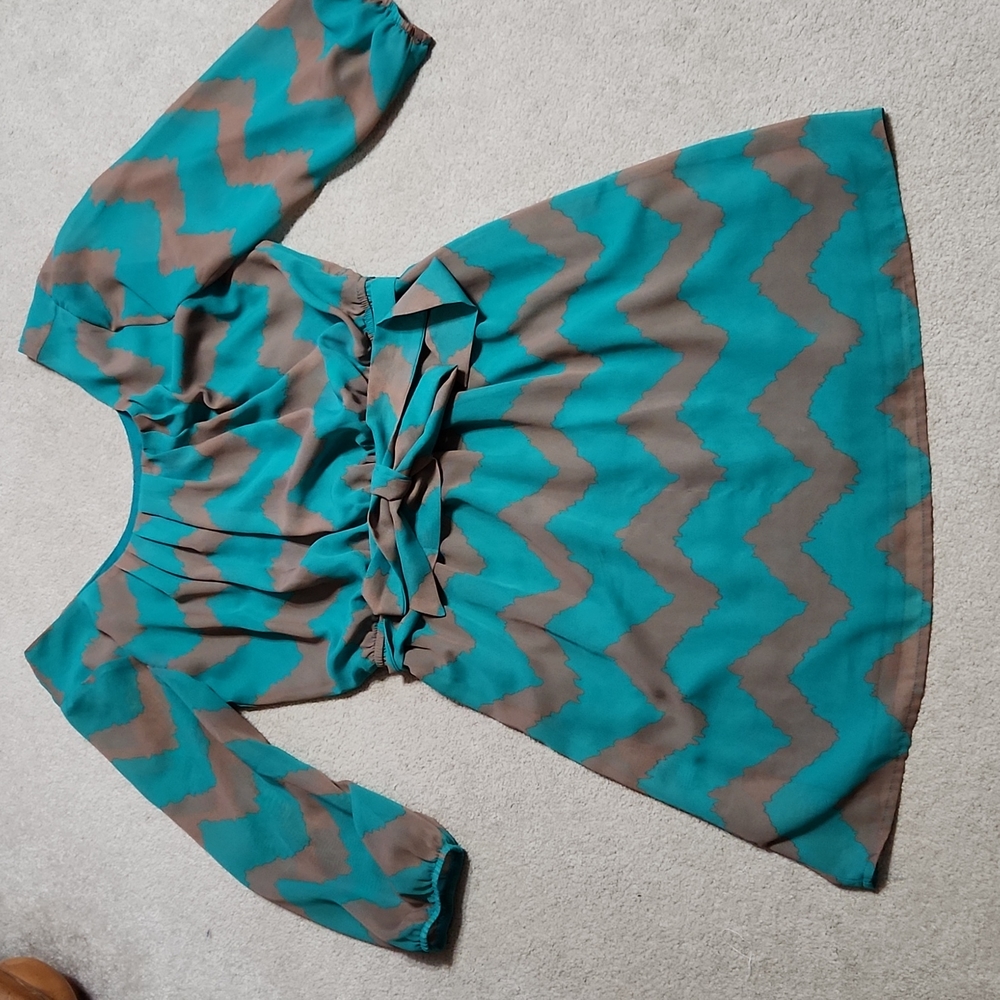 Lily Rose Tan and Turquoise Chevron Dress - Size Juniors Medium